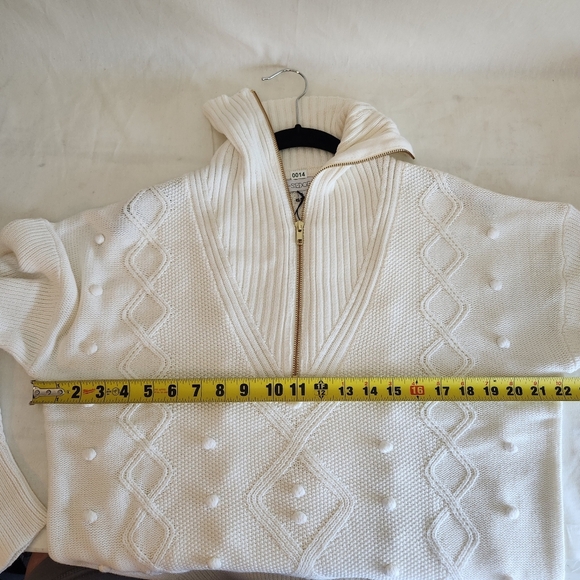 Sedge White Knit Womens Sweater with Half-Zip Size L  NWT Preppy Quiet Luxury - Picture 5 of 9